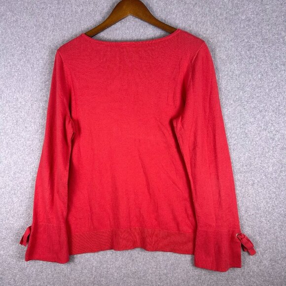 Talbots Sweater Women's Large Red Cashmere Blend Pullover Tie Cuff Preppy Casual - Picture 10 of 10